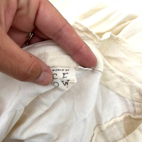 World Of Crow Boxy Sleeve Summer Dress Cotton Cottagecore Boho Cream XS Prairie - Picture 7 of 11